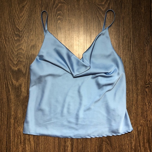 Baby Blue Satin Ruched Top - Picture 3 of 17